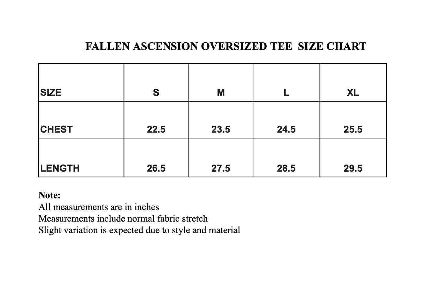 Size chart